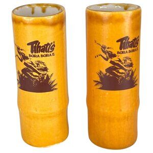 2 VTG Hawaiian Tiki Mug Tihatis Bora Bora E Dance Troup Beachcomber Restaurant